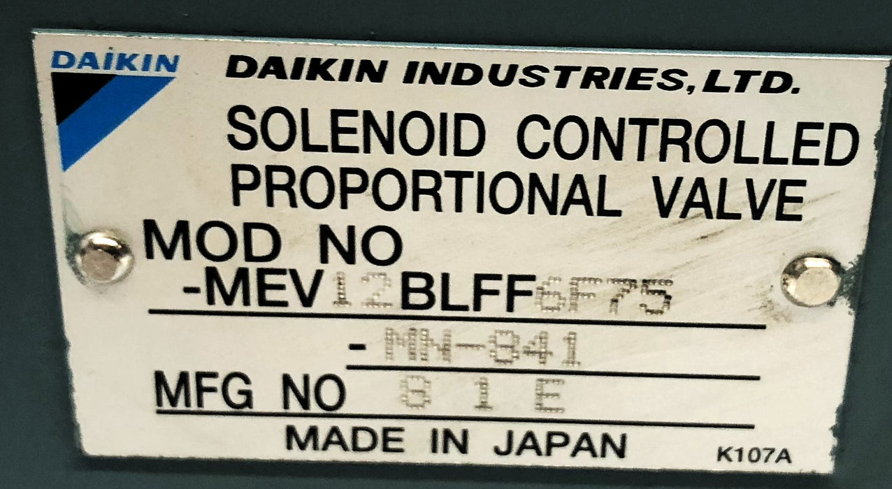 Daikin Solenoid Controlled Proportional Valve MEV12BLFF6F75-MN-841 NOS