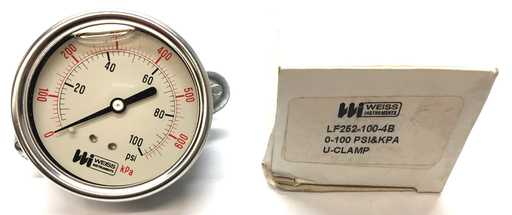 Weiss Instruments 0-100 PSI and KPA Liquid Filled Gauge w/Mount LF252-100-4B NOS