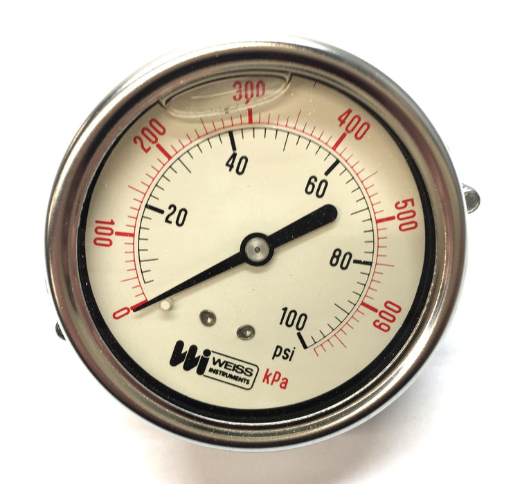 Weiss Instruments 0-100 PSI and KPA Liquid Filled Gauge w/Mount LF252-100-4B NOS