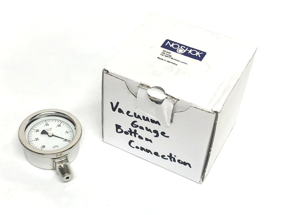 NoShok -30inHg 1/4 Inch NPT Bottom Connection 316 Tube & Socket Gauge 25-400 NOS