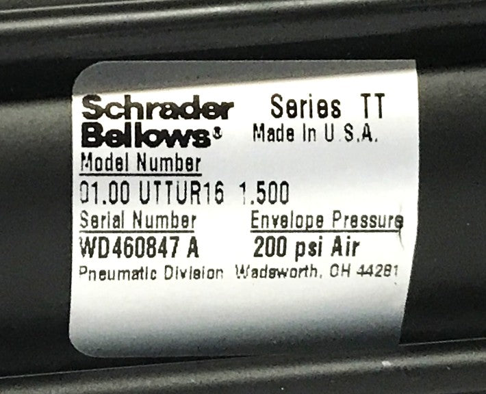 Schrader Bellows Series TT 200psi Air Cylinder 01.00.UTTUR16-1.500 NOS