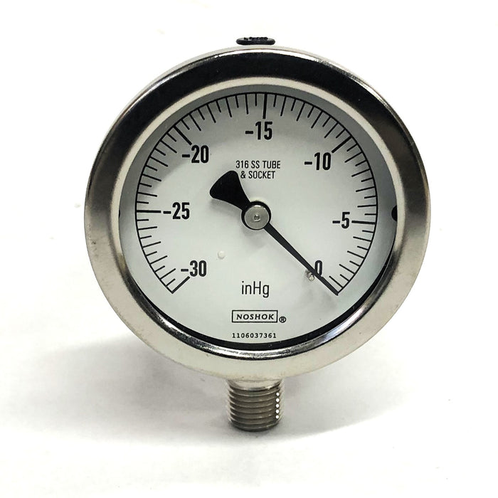 NoShok -30inHg 1/4 Inch NPT Bottom Connection 316 Tube & Socket Gauge 25-400 NOS