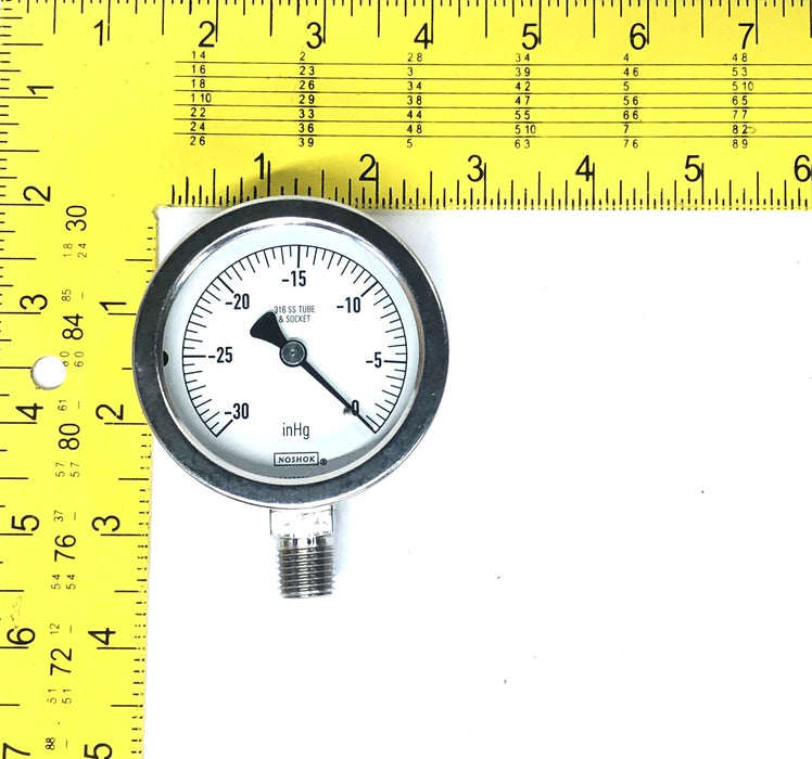 NoShok -30inHg 1/4 Inch NPT Bottom Connection 316 Tube & Socket Gauge 25-400 NOS