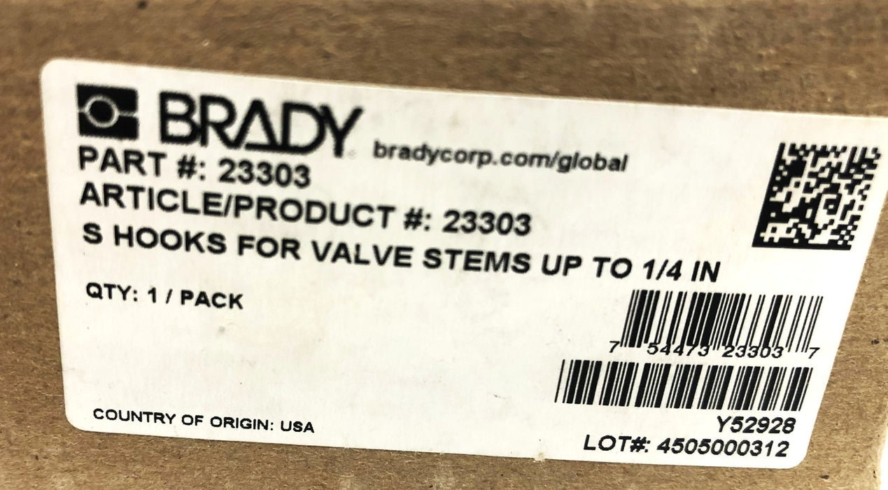 Brady S-Hook For Valve Stems Up To 1/4 Inch 23303 [Lot of 35] NOS