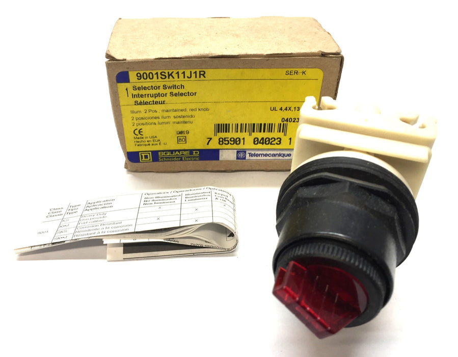 Square D/Schneider Electric Red Illuminated Selector Switch 9001SK11J1R NOS