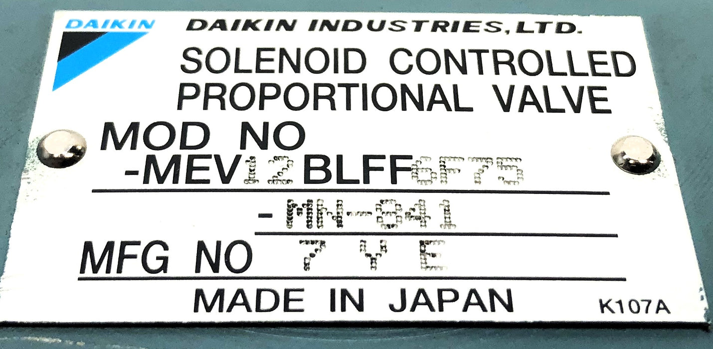 Daikin Solenoid Controlled Valve MEV12BLFF6F75-MN-841 NOS