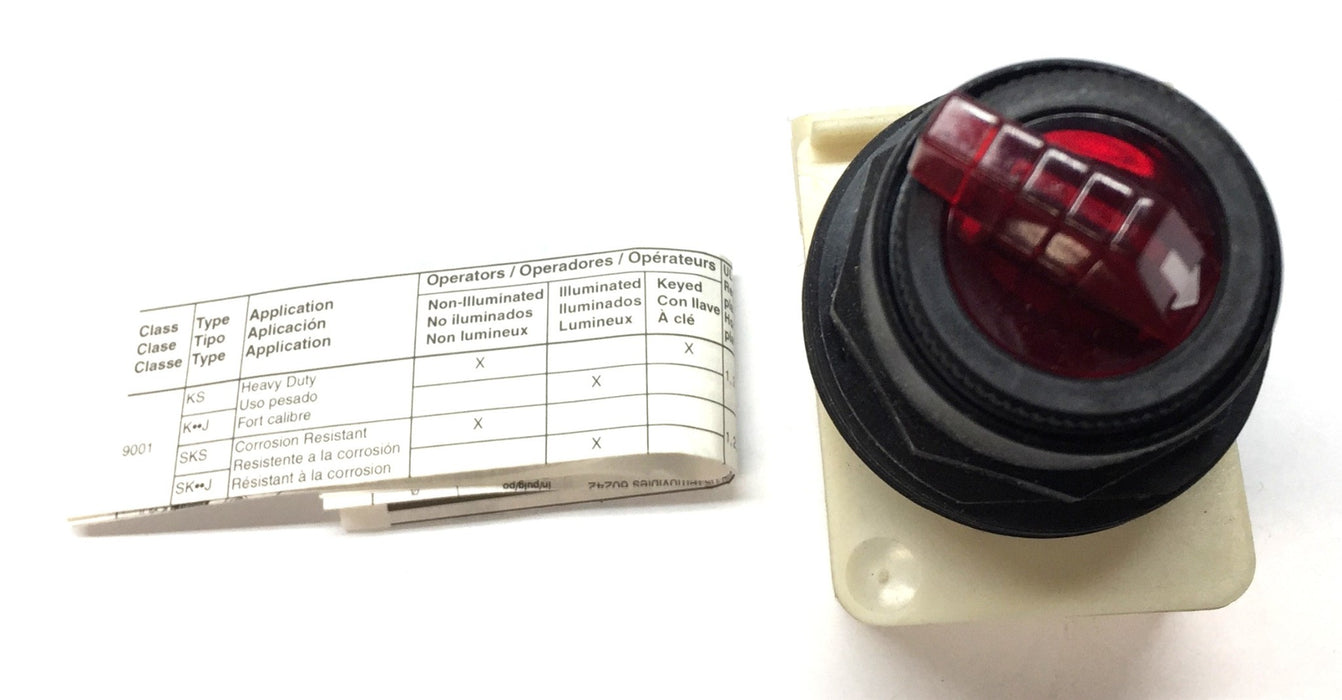 Square D/Schneider Electric Red Illuminated Selector Switch 9001SK11J1R NOS