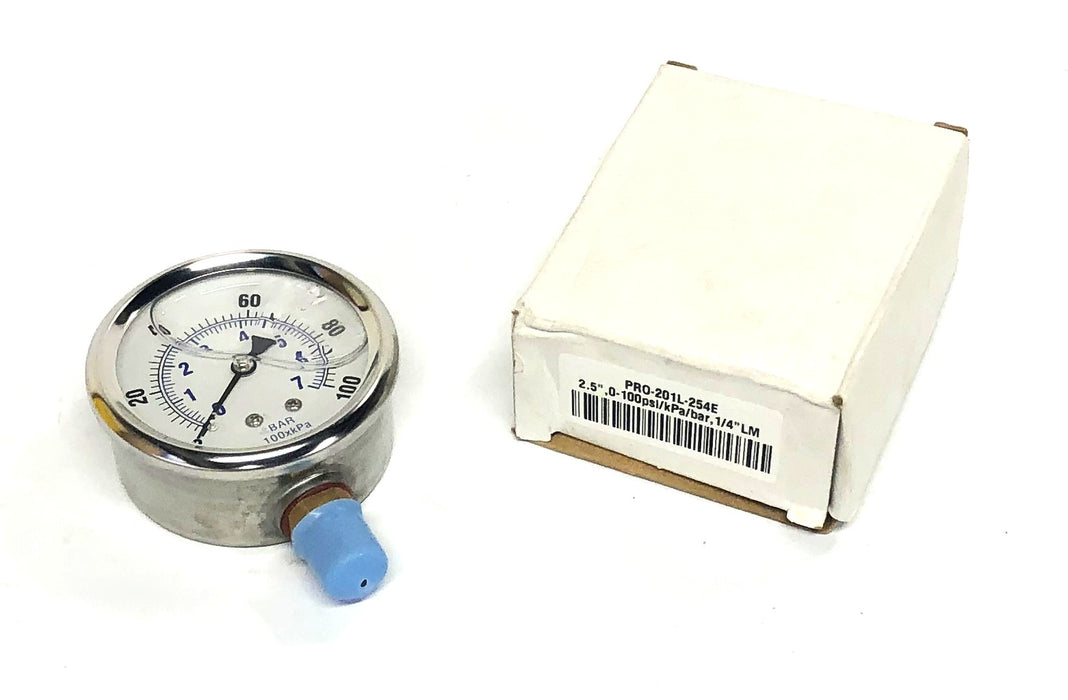 Unbranded 2.5 Inch 0-100psi/kPa/bar 1/4 Inch LM Pressure Gauge PRO-201L-254E NOS