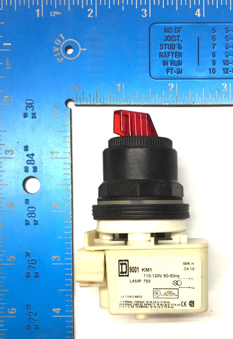 Square D/Schneider Electric Red Illuminated Selector Switch 9001SK11J1R NOS