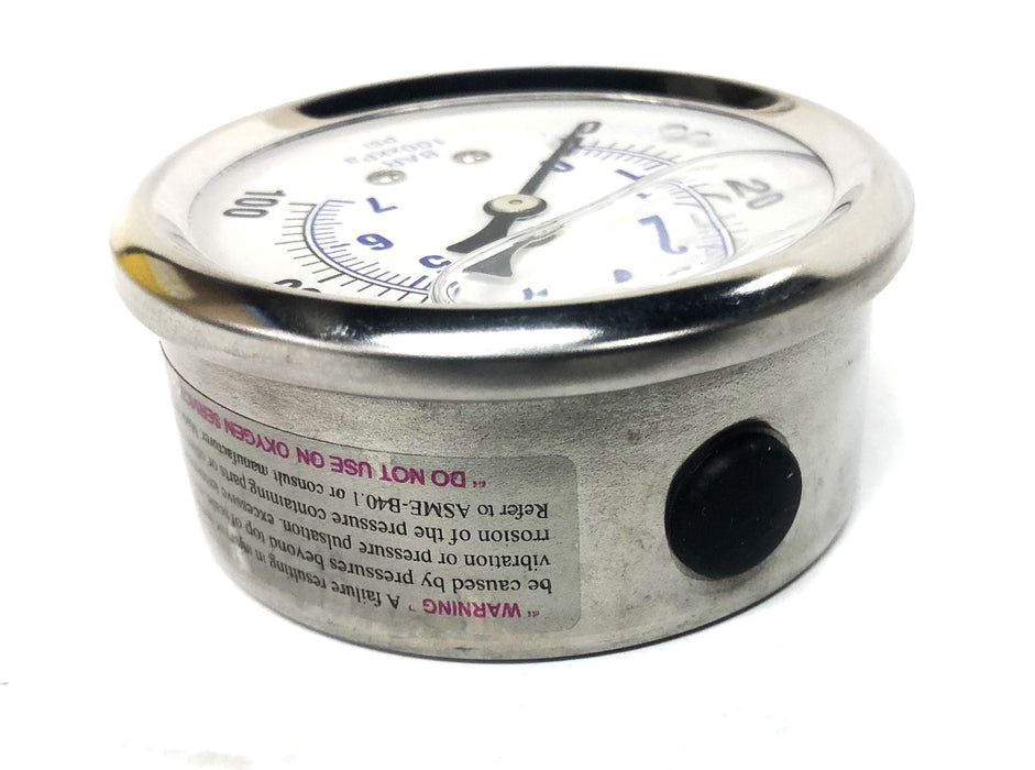 Unbranded 2.5 Inch 0-100psi/kPa/bar 1/4 Inch LM Pressure Gauge PRO-201L-254E NOS