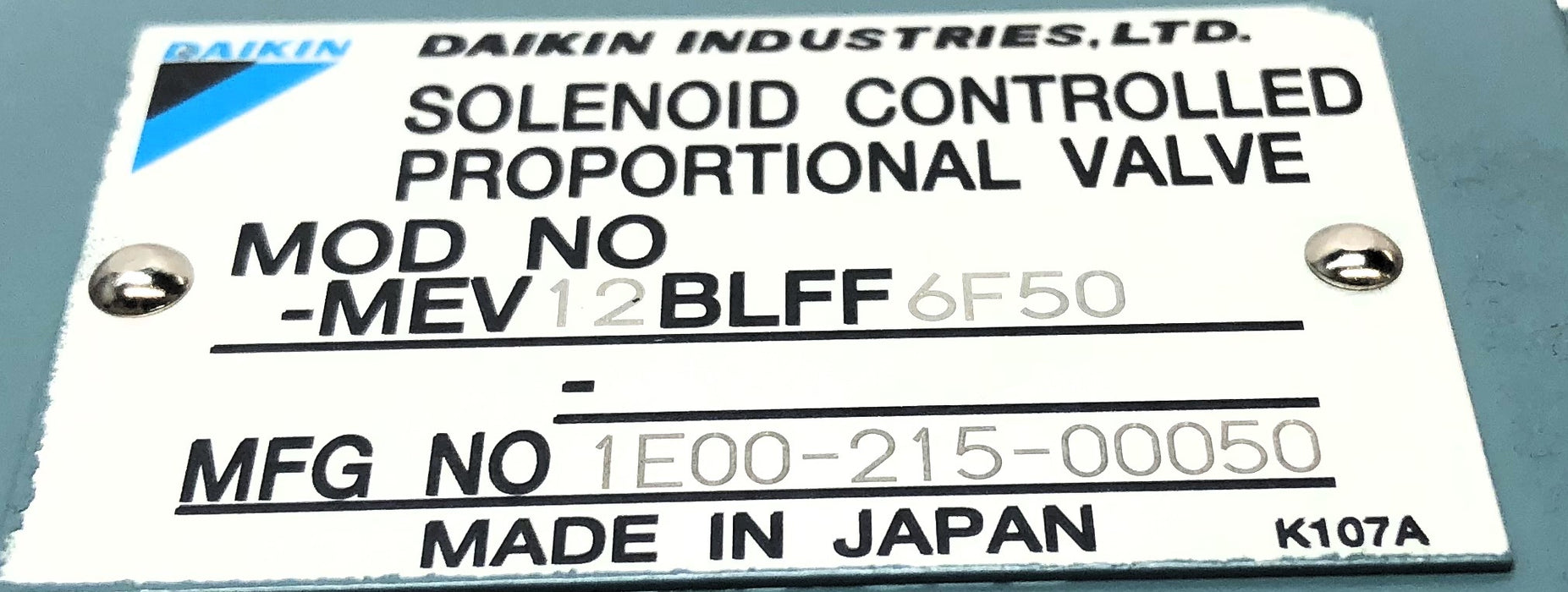 Daikin Solenoid Controlled Proportional Valve MEV12BLFF6F50 NOS