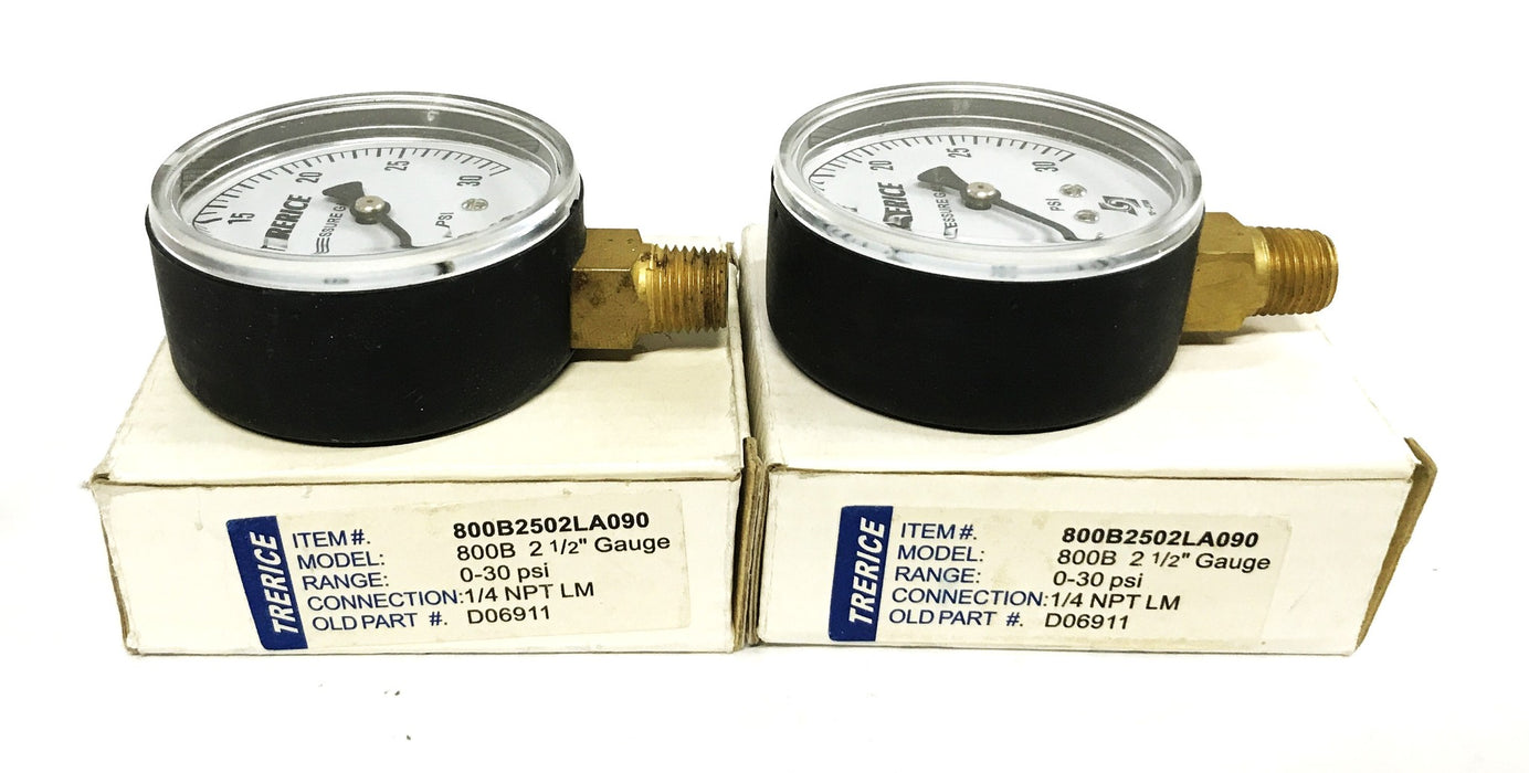 Trerice 2-1/2 inch 0-30psi Pressure Gauge 800B2502LA090 [Lot of 2] NOS