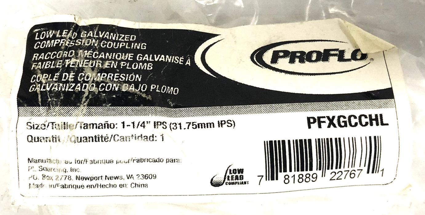 ProFlo 1-1/4 Inch IPS Low Lead Galvanized Compression Coupling PFXGCCHL NOS