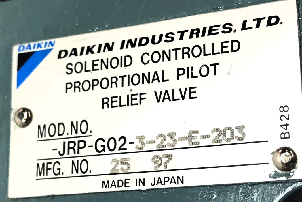 Daikin Solenoid Controlled Pilot Relief Valve JRP-G02-3-23-E-203 NOS