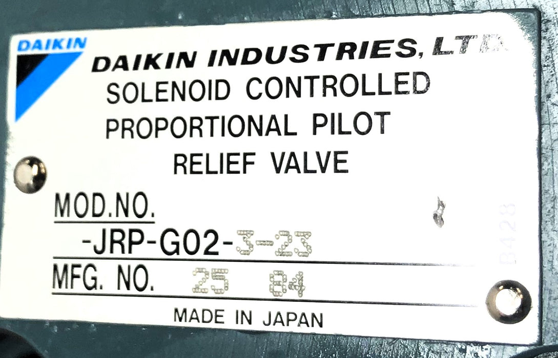 Daikin Solenoid Controlled Pilot Proportional Relief Valve JRP-G02-3-23 NOS