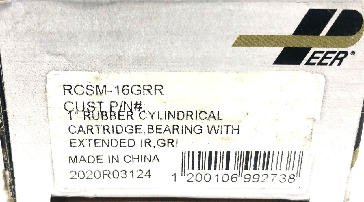 Peer 1 Inch Rubber Cylindrical Cartridge Bearing RCSM-16GRR NOS