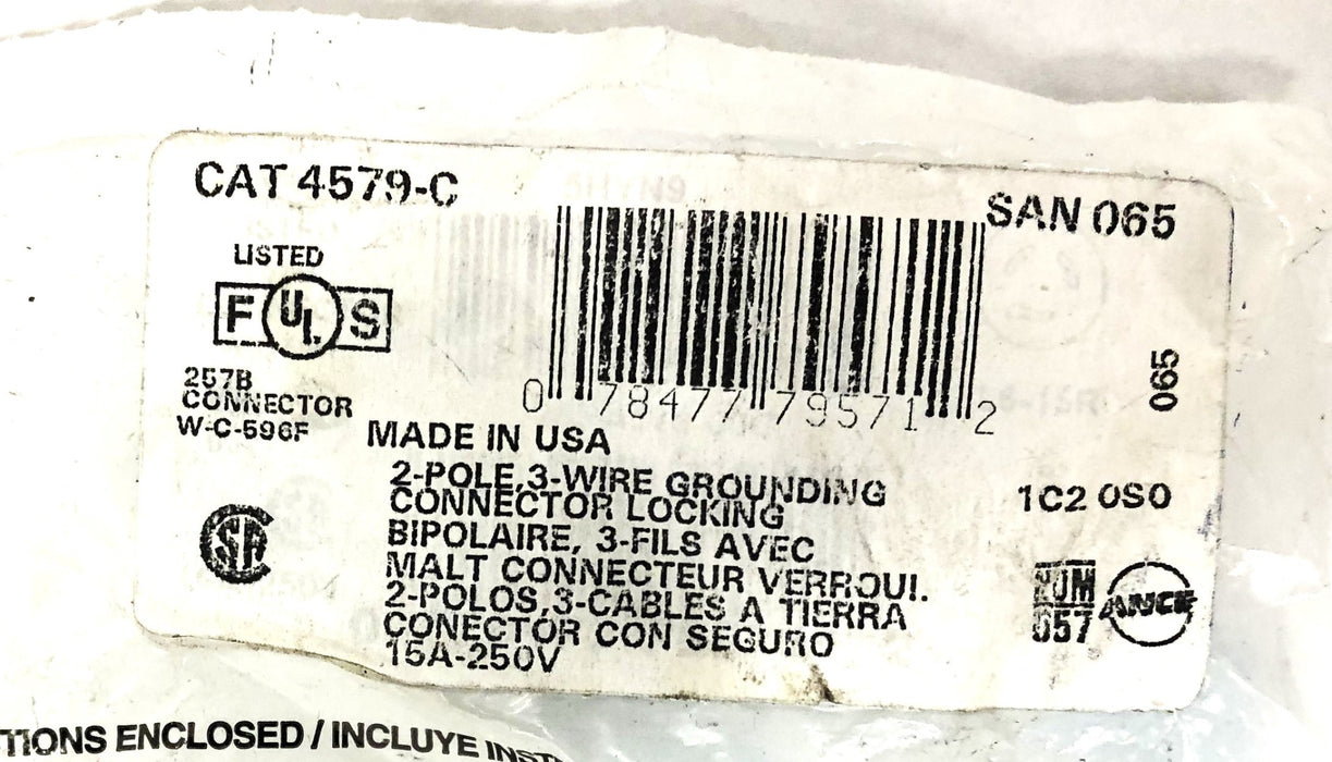 Leviton Black 2-Pole 3-Wire Grounding Locking Connector 4579-C [Lot of 2] NOS