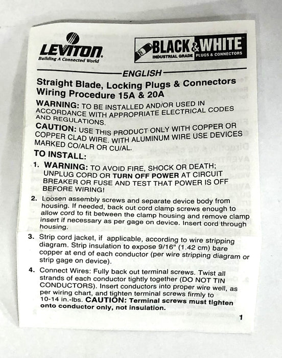 Leviton Black 2-Pole 3-Wire Grounding Locking Connector 4579-C [Lot of 2] NOS