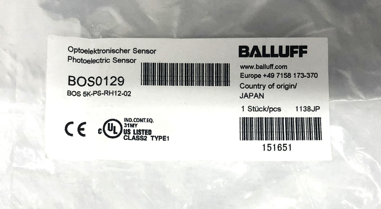 Balluff Photoelectronic Sensor BOS0129 (BOS 5K-PS-RH12-02) NOS