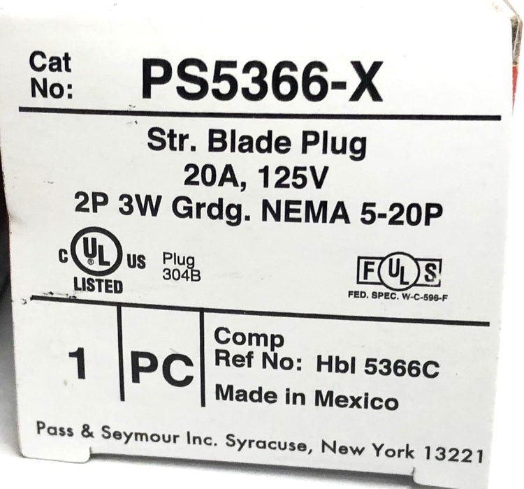 Legrand Pass & Seymour 20A 125V 2P 3W Straight Blade Plug PS5366-X [Lot of 2]NOS