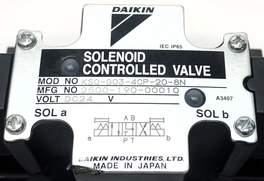 Daikin Solenoid Controlled Valve Approx .34" Screw Holes KSO-G03-4CP-20-8N NOS