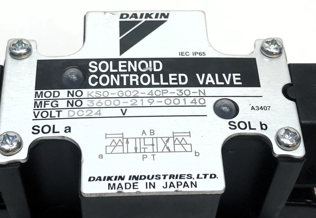 Daikin Solenoid Controlled Valve (No Screws) KSO-G02-4CP-30-N NOS