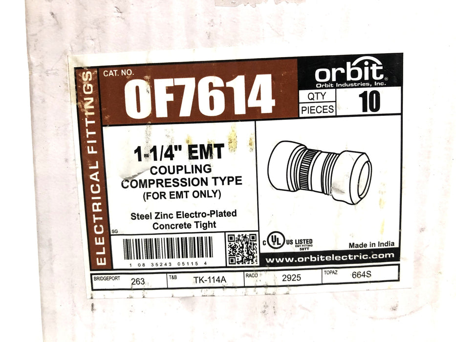 Orbit 1-1/4 Inch EMT Coupling OF7614 [Lot of 17] NOS