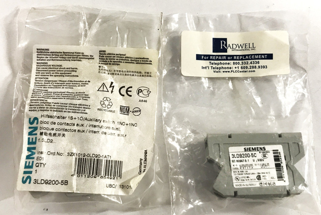Siemens 600V Auxiliary Switch 3LD9200-5C [Lot of 2] NOS
