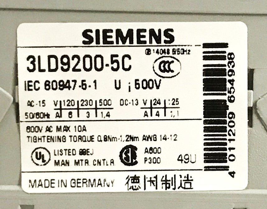 Siemens 600V Auxiliary Switch 3LD9200-5C [Lot of 2] NOS