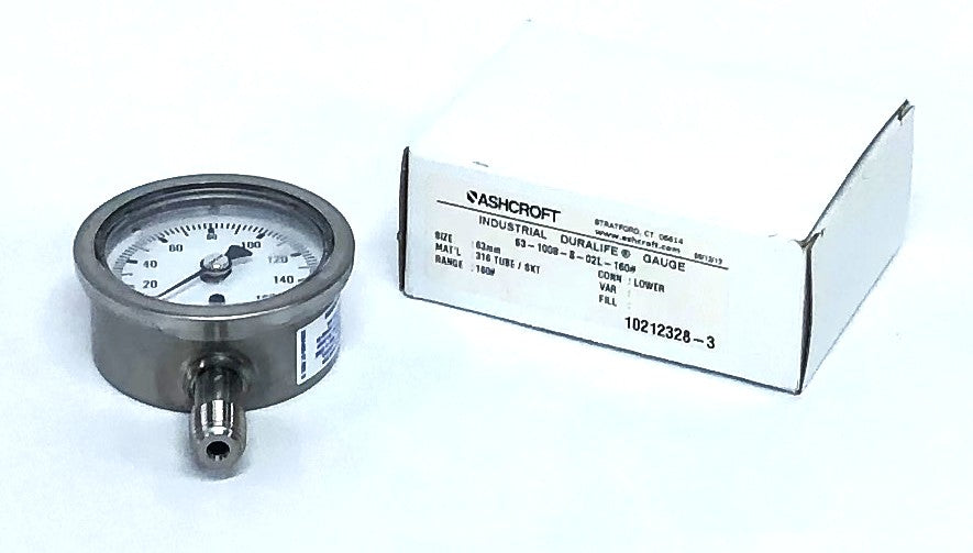 Ashcroft 63mm 316Tube/SKT Industrial Duralife Gauge 63-1008-S-02L-160# NOS