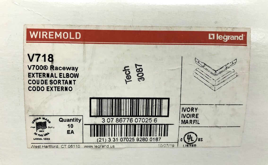 Legrand Wiremold V700 Raceway External Elbow V718 [Lot of 20] NOS