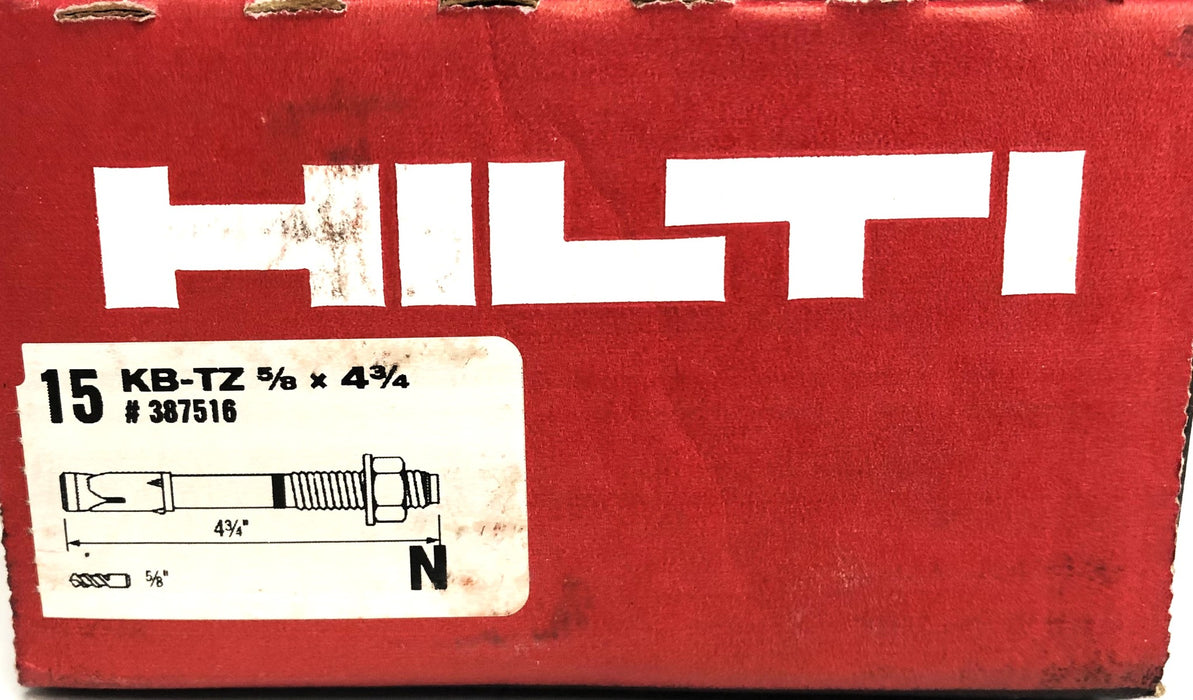 Hilti Box Of 15 5/8x4-3/4 Inch Expansion Stud Anchor KB-TZ (387516) NOS