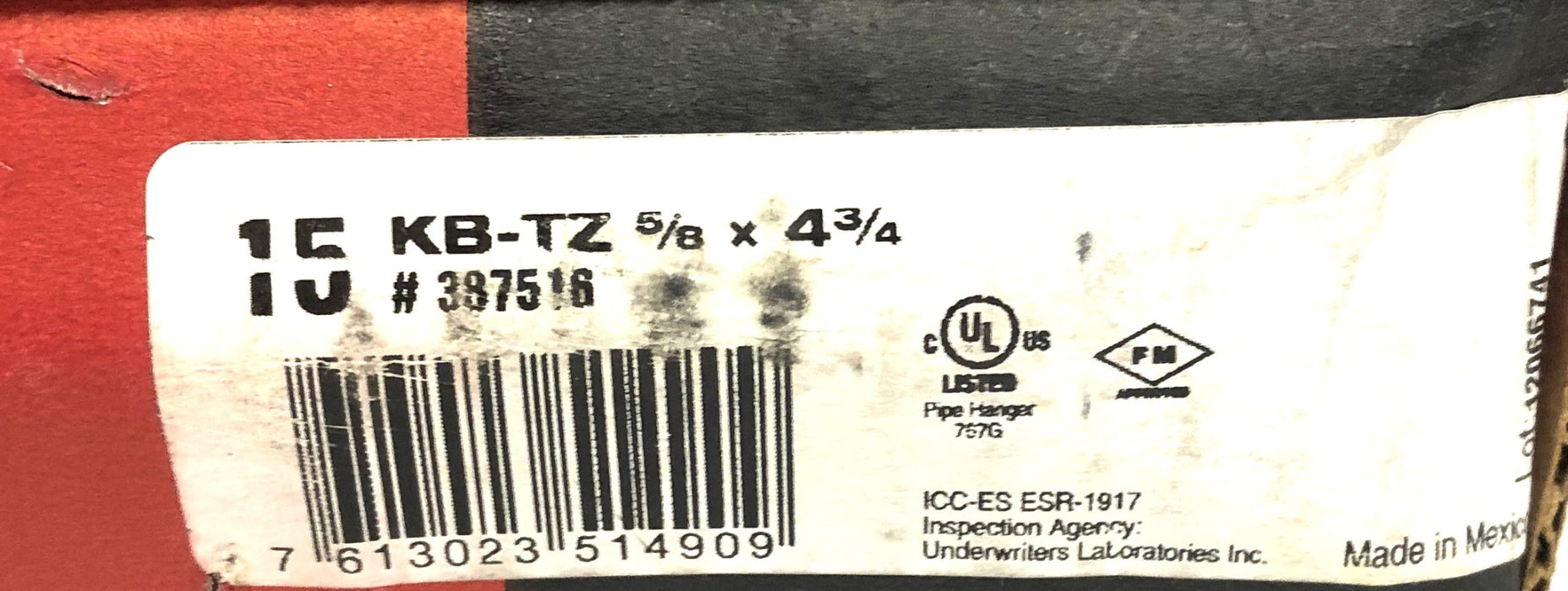Hilti 5/8x4-3/4 Inch Expansion Stud Anchor KB-TZ (387516) [Lot of 10] NOS