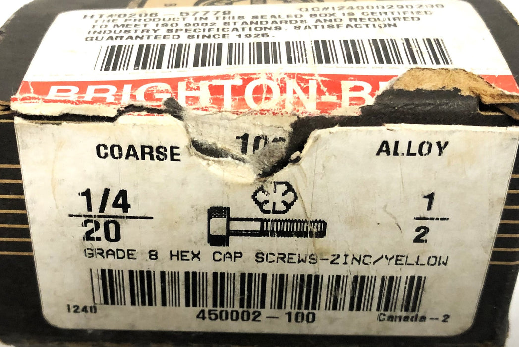 Brighton 1/2 Inch Grade 8 Hex Cap Screw 1/4 - 20 450002-100 [Lot of 90] NOS