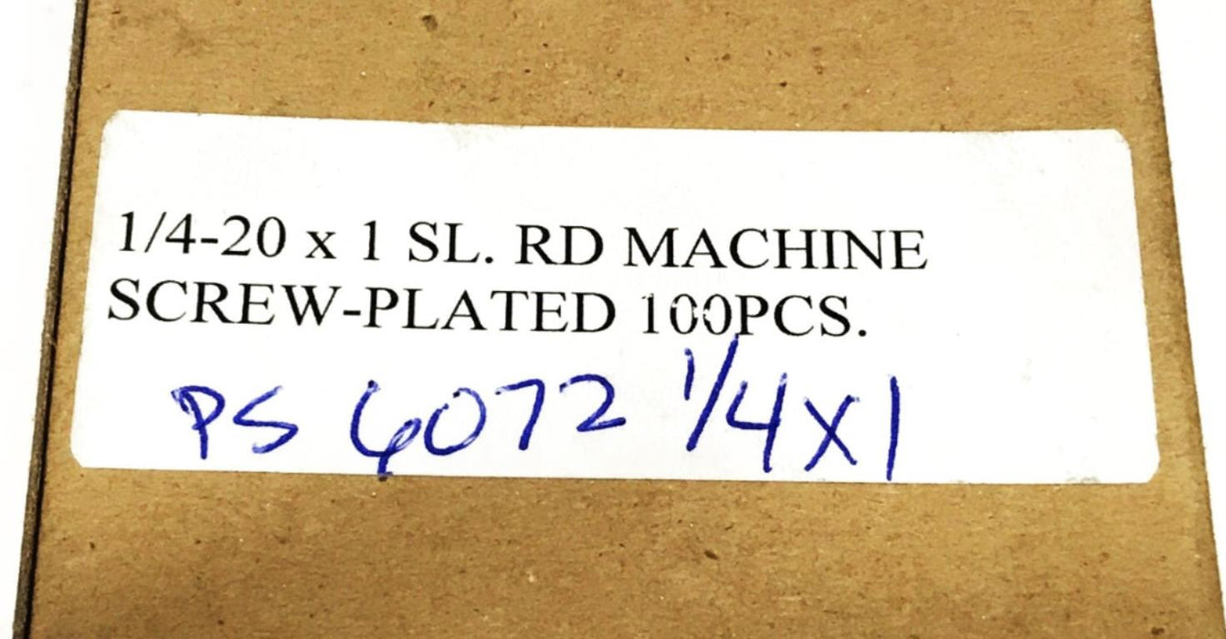 Unbranded 1/4-20 x 1 inch Slotted Round Head Screw PS6072 [Lot of 100] NOS