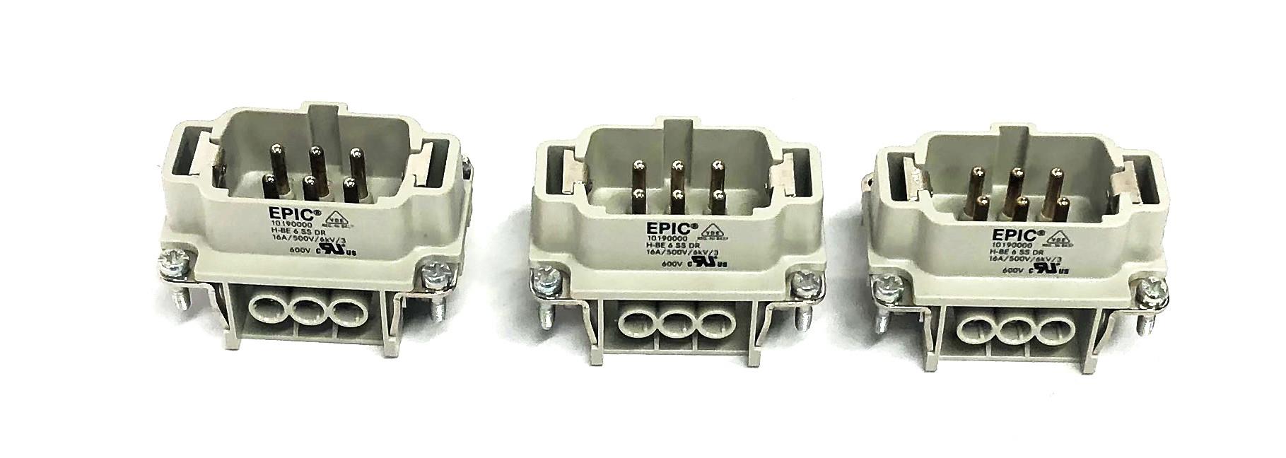 Epic H-BE 6 SS DR 16A/500V/6kV/3 Connector 10191000 [Lot of 3] NOS