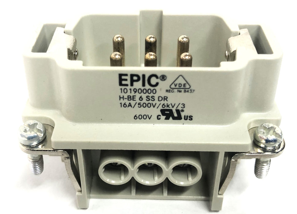 Epic H-BE 6 SS DR 16A/500V/6kV/3 Connector 10191000 [Lot of 3] NOS