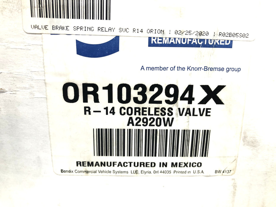 Bendix R-14 Cordless Valve OR103294X (A2920W) REMANUFACTURED