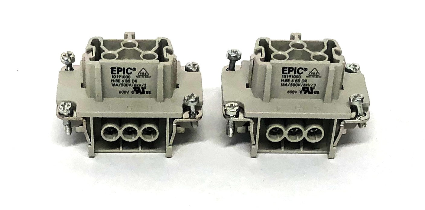 Epic H-BE 6 BS DR 16A/500V/6kV/3 Connector 10191000 [Lot of 2] NOS