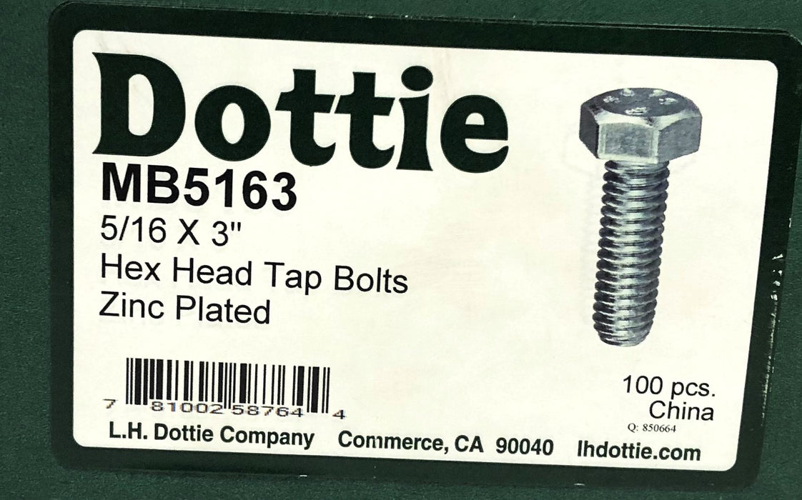 Dottie 5/16x3 Inch Hex Head Tap Bolts MB5163 [Lot of 90] NOS