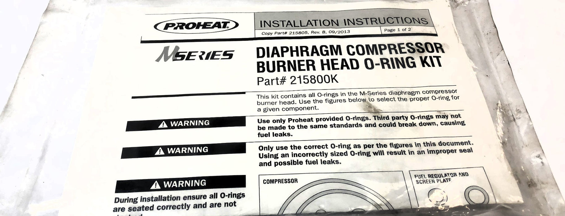 Proheat M-Series Burnerhead O-Ring Kit 215800K NOS