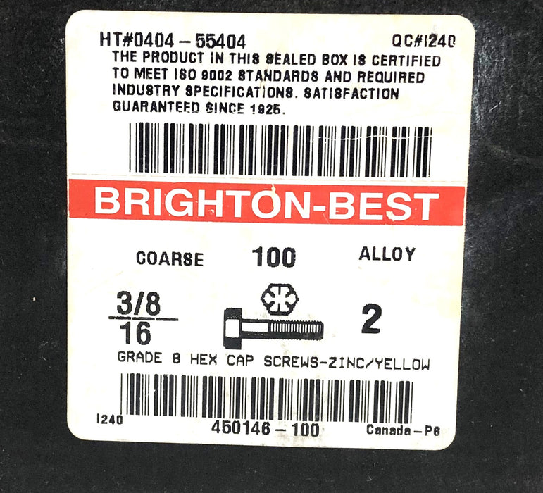 Brighton Grade 8 Hex Cap Screw 3/8-16x2 Inch [Lot of 80] NOS