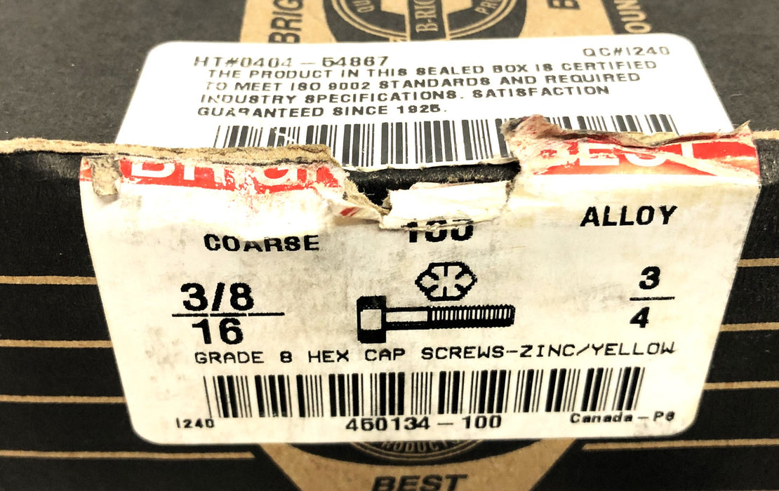 Brighton 3/8-16x3/4 Inch Grade 8 Hex Cap Screw 450134-100 [Lot of 100] NOS