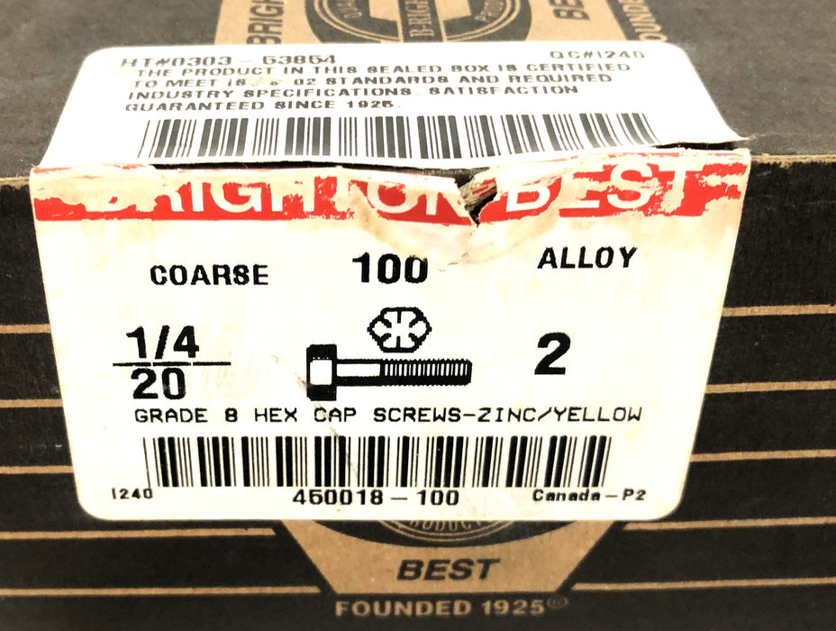 Brighton 1/4-20x2 Inch Grade 8 Hex Cap Screw 450018-100 [Lot of 90] NOS
