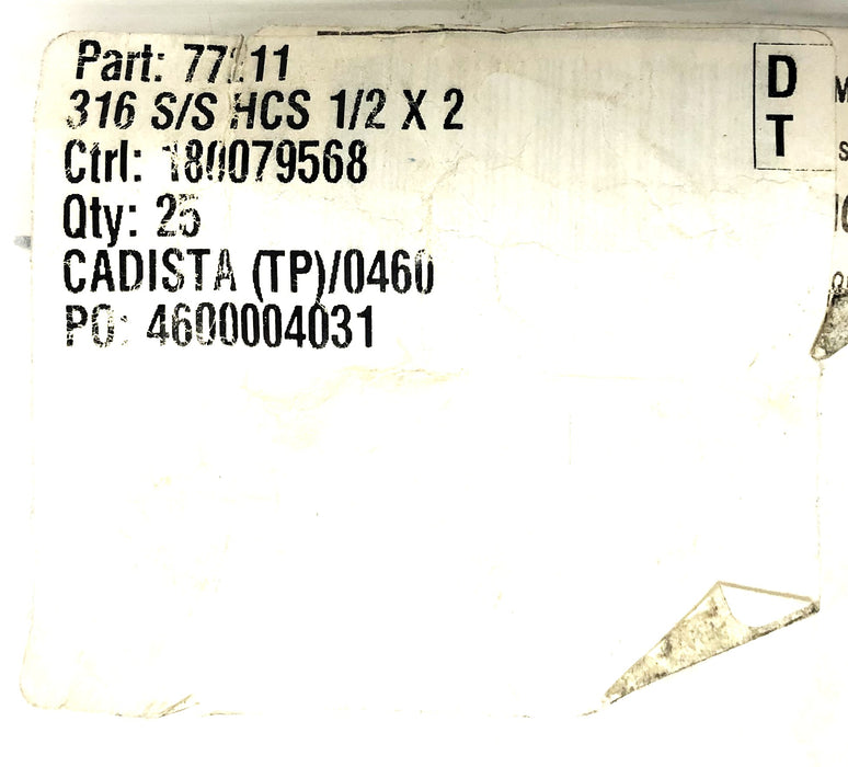 THE 316 Stainless Steel F593G316 Hex Screw HCS 1/2x2 [Lot of 8] NOS