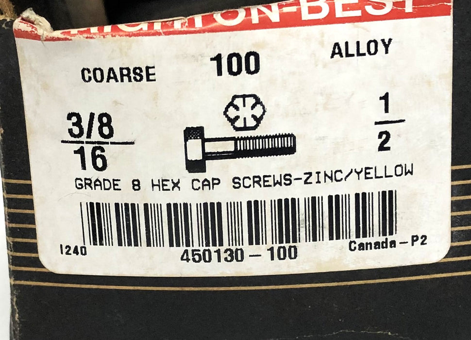Brighton 3/8-16x1/2 Inch Grade 8 Hex Cap Screw 450130-100 [Lot of 90] NOS