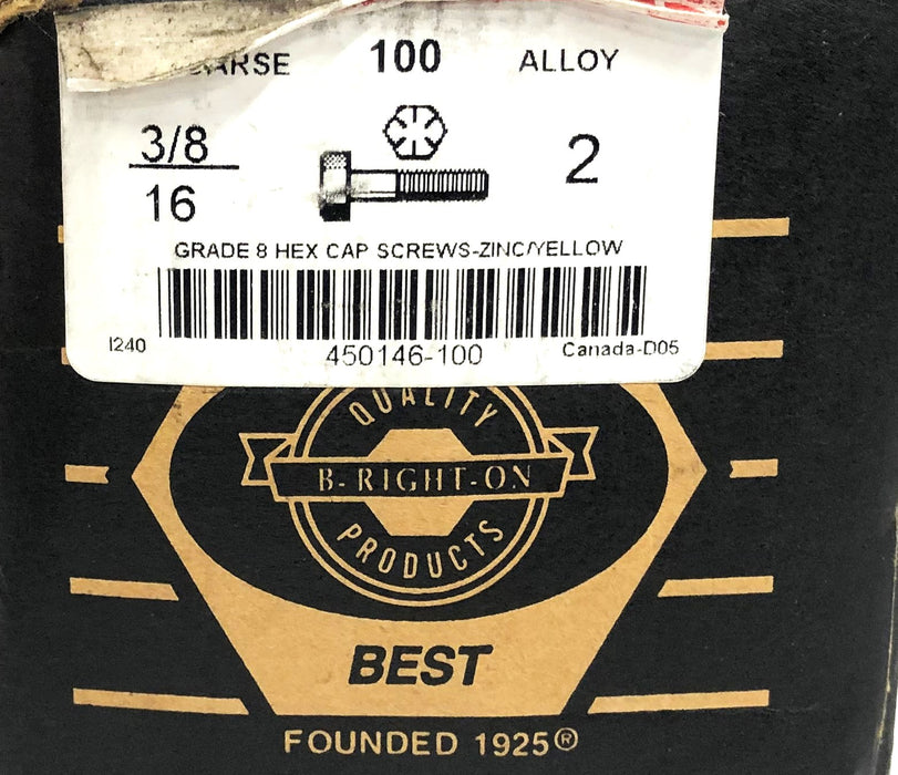 Brighton 3/8-16x2 Inch Grade 8 Hex Cap Screw 450146-100 [Lot of 45] NOS