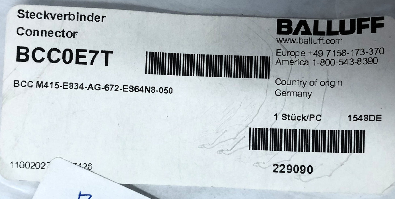 Balluff Connector Cable BCC0E7T (BCC M415-E834-AG-672-ES64N8-050) NOS