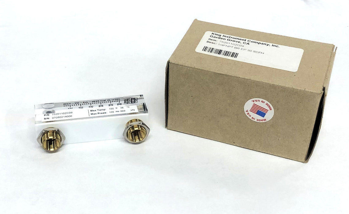 King Instrument 1/4FNPT BR EP 30 SCFH Flowmeter 75201102C09 NOS