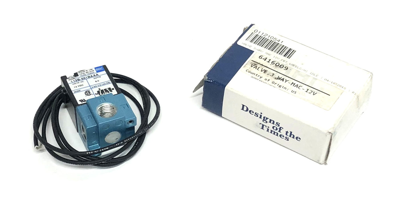 MAC 12VDC 6.0 Watts VAC To PSI 3-Way Valve 113B-551BAAA NOS